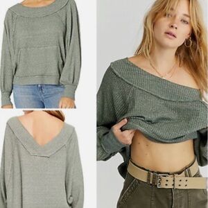 We The Free Off-Shoulder Olive Green Sweater